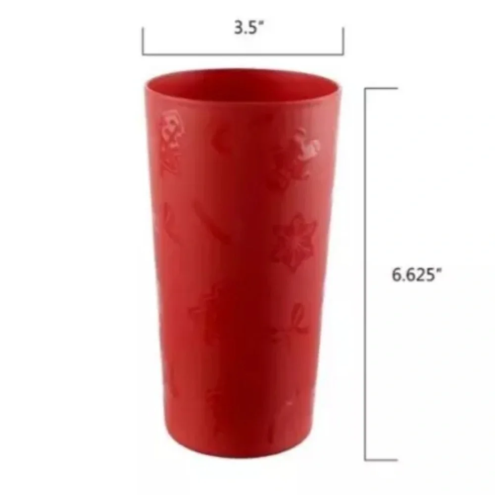 Set of 12 Red Christmas Plastic Tumbler Drinking Cup Festive Holiday Design NEW